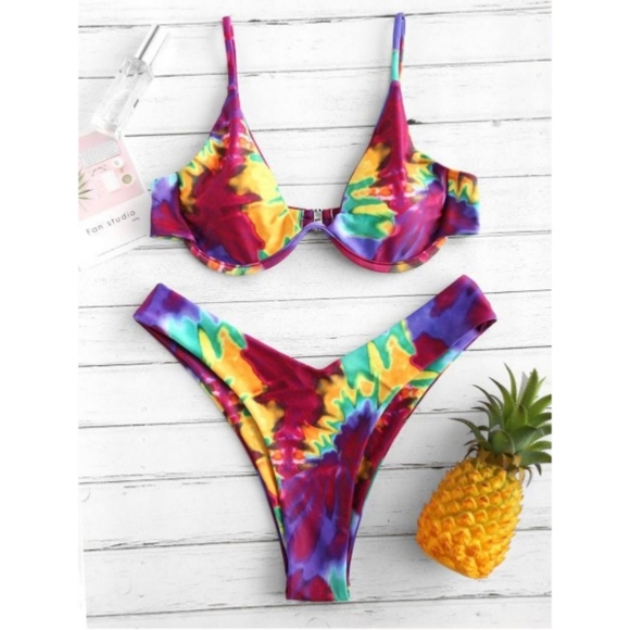 Zaful Other - 👙2/$30 Zaful Tie Dye Plunge Wired Bikini S/4